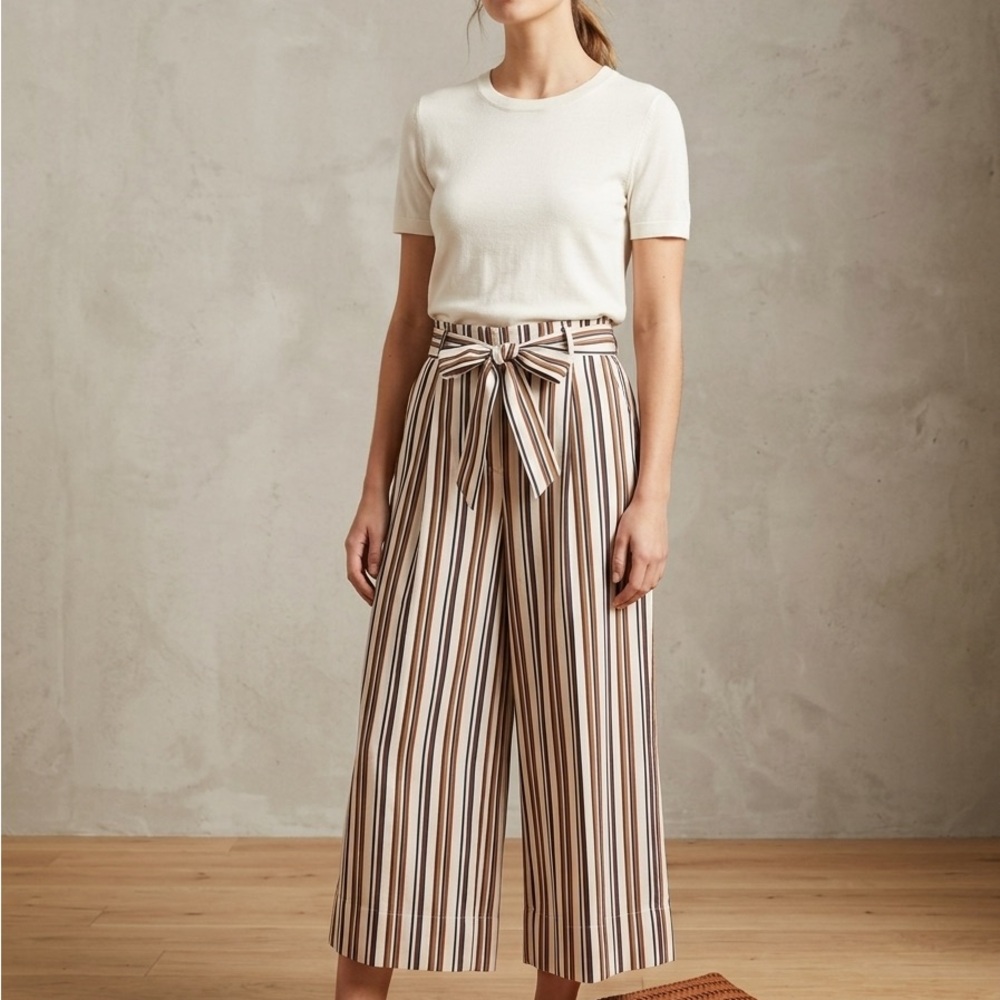 ZARA Trafaluc Striped Wide Leg Culotte Pants Size L